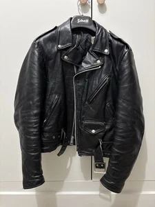 90s Vintage 518 Schott NYC Perfecto Black Leather Motorcycle Jacket Size 38 618 - Picture 1 of 5