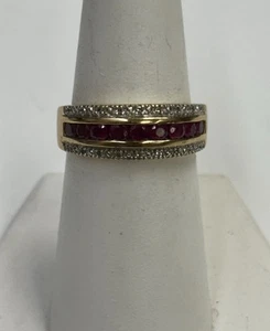 14K Yellow Gold Ruby with Diamonds Band Size 7 - Picture 1 of 7