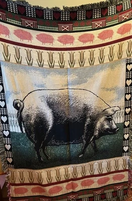 Manta afgana de algodón con corazones de maíz vintage tejida de cerdo de granero de granja 48 X 72" Foto 1 de 2