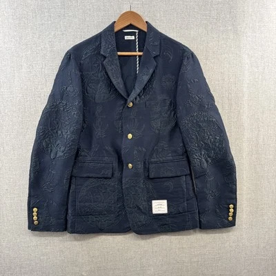 Thom Browne Jacket Men US36 Blue Embroidered Nautical Blazer Unstructured Japan* - Image 1 of 4