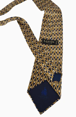 Nueva corbata Lanvin Paris auténtica para hombre 100 % seda lisa azul marino dorado estampado 4" x 58,5" Foto 1 de 4