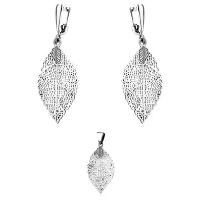 Set gioielli foglia argento sterling 925 orecchini pendenti pendenti design... - Immagine 1 di 4