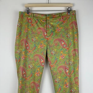 Lauren Ralph Lauren Chino Pants Green Pink Paisley Cotton Stretch Womens 10 - Picture 1 of 13