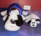 Pound Puppy Lot White w/Brown Spots Large 18” Dog w/Collar & Jacket & Small 8”
