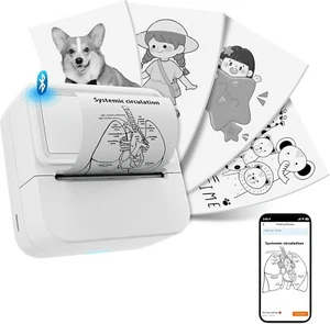 Aixiqee Mini Bluetooth Sticker Printer Inkless w/ 10 Paper Rolls, Portable - Picture 1 of 9