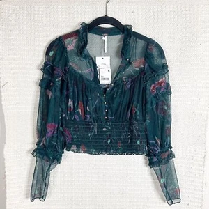 FREE PEOPLE grün Holiday Pop Combo Time For Shine Netz Rüschen Crop Top XS NEU - Bild 1 von 6