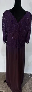 Alex evenings PurpleSequin Top dress size 16 Full Length 3/4 Sleeve Wedding - Picture 1 of 5