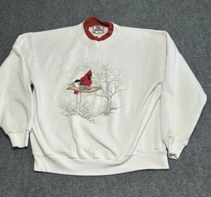 Felpa vintage Top Stitch Morning Sun donna L bianca uccellino cardinale Grannycore - Foto 1 di 9