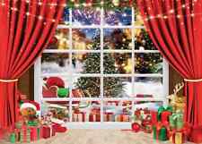 LYWYGG 8x6FT Christmas Backdrop Christmas Tree Gift Box Decoration Red Curtain
