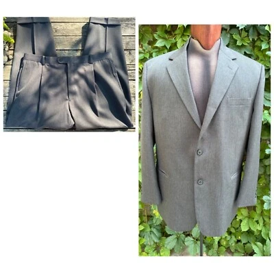 Pronto Uomo Grey 100% Wool Suit Pants 39S Pleat Front Cuffed Jacket 42S Foto 1 de 4