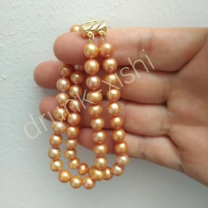 Brazalete de perlas redondo de 6-7 mm del Mar del Sur AAA 7,5-8" doble hilo oro 14k P - Imagen 1 de 7