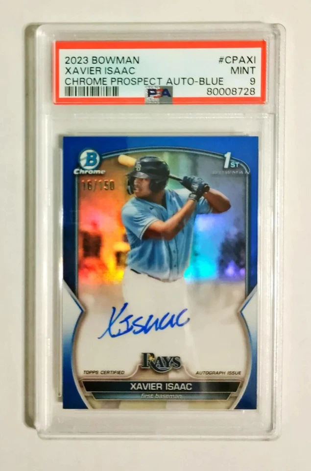 Xavier Isaac PSA 9 2023 1st Bowman Chrome AUTO TRUE BLUE Refractor /150 RC z2 - Image 1 of 1