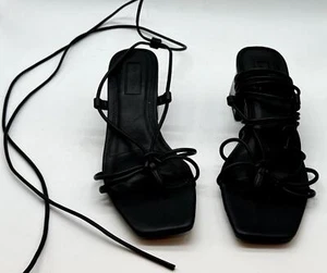 TOPSHOP NEW BLACK STRAPPY ANKLE WRAP SANDALS Shoes Size 39 US 9 Heel - Picture 1 of 11