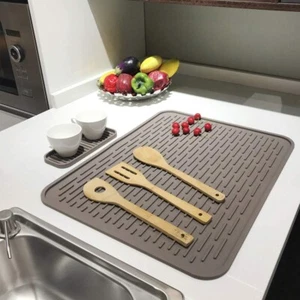 XXL Silicone Dish Drying Mat 23"x18" Heat Resistant Rubber Trivet Kitchen Brown - Picture 1 of 8
