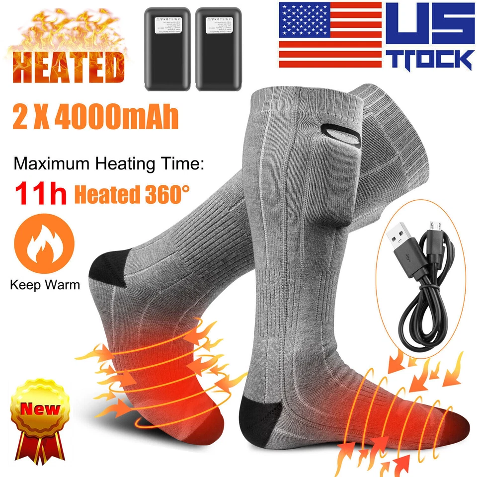 DONWELL Electric Heated Socks Men Women Winter Thermal Warm Rechargeable Battery Skiing