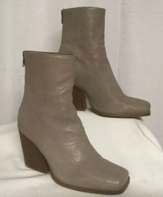 Botas de cuero grises para mujer talla 7 media pantorrilla tacón bloque punta cuadrada cremallera trasera elegantes Foto 1 de 4