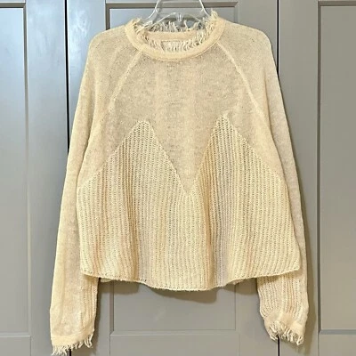 Suéter Anthropologie Moon Rover tejido suelto transparente flecos mezcla de lana crema grande Foto 1 de 4