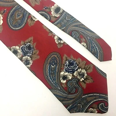 Corbata Don Loper Beverly Hills 100 % seda italiana roja cachemira 54" largo 4" ancho Foto 1 de 4