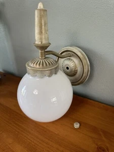 Vintage Brush Brass Baroque Single Arm Wall Sconce Light Fixture and Round Globe - Picture 1 of 15