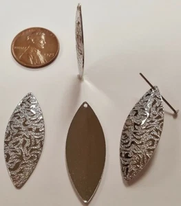 6 VINTAGE SILVER DECO SCROLLED NAVETTE 34x13mm. METAL FINDING PENDANTS N79 - Picture 1 of 2
