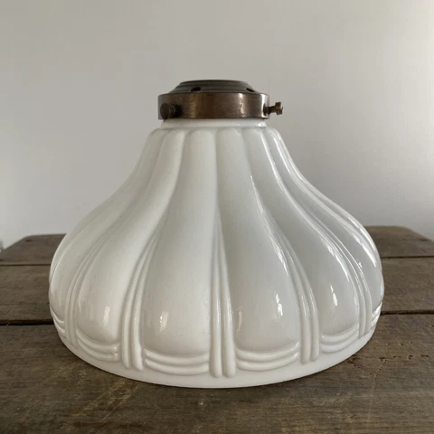 Antique c.1920s Opaline Pendant Lampshade With Gallery - 18cm (d) X 12cm (h) Cover