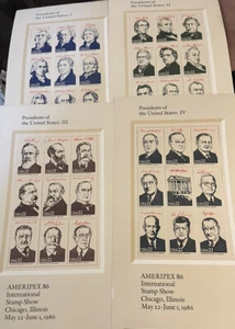 Ameripex 86, Presidents, Scott 2216-2219, 4 sheets of 9 22 cent stamps. (1986) - Picture 1 of 1
