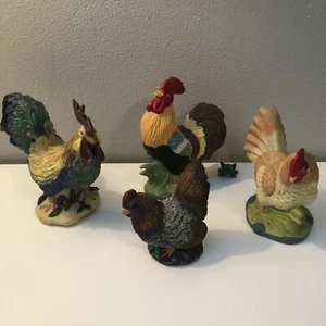 Vintage porcelain & Resin chickens Lot /4 Roosters 2 &2 Hens - Picture 1 of 24