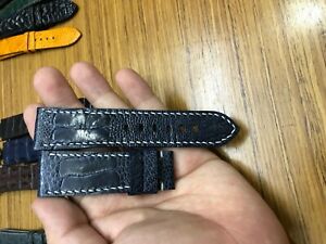 BLUE NAVY GENUINE OSTRICH LEG LEATHER SKIN WATCH BAND STRAP 26mm FOR PAM