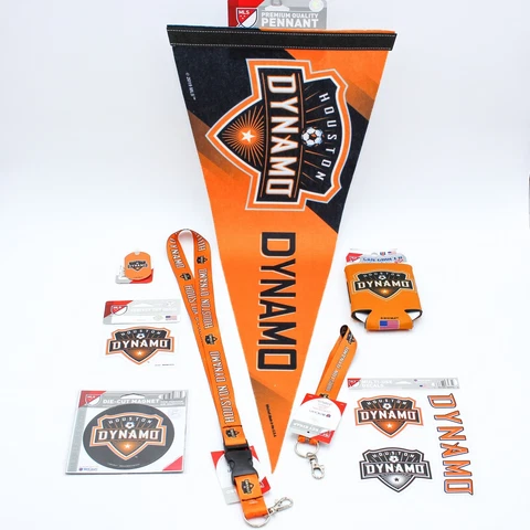 Houston Dynamo MLS Soccer Fan Bundle of 8 Pennant Can Cooler Key Ring Magnet Cover