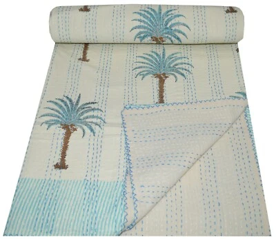 Colcha colcha doble Gudari Palm Tree Queen algodón Kantha edredón  Foto 1 de 4