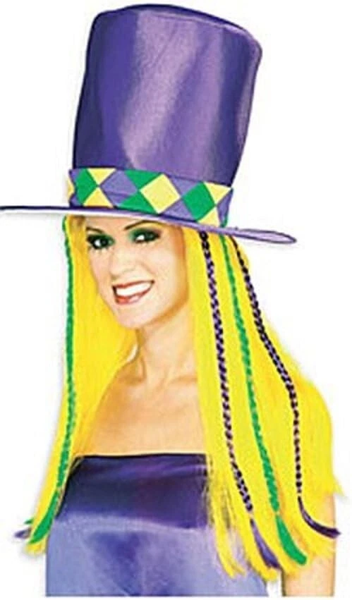 Mardi Gras Top Hat with Hair - Image 1 of 1