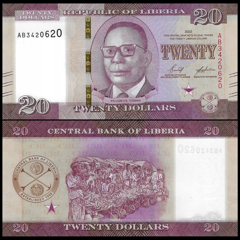 Liberia 20 Dollar 2022 P-39a UNC Cover