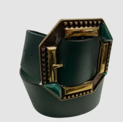 Cinturón de cuero de becerro con hebilla adornada verde Etro para mujer $650 talla 75 cm/30 pulgadas Foto 1 de 4