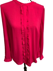NWT TALBOTS Blouse Dark Pink Long Sleeve Ruffle Button Closure Top Size Medium - Picture 1 of 11