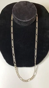 925 Sterling Silver Figaro Chain Long Necklace - 44 grams / 30.5" / 7mm - Picture 1 of 9