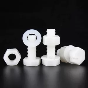 M3 M4 M5 M6 Blanco Nylon Plástico Cabeza Hexagonal Tornillo Perno + Tuerca + Arandela Plana Kit de 3 piezas - Imagen 1 de 11