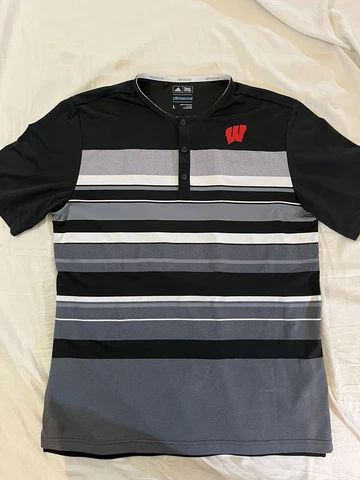 Wisconsin Badgers Short Sleeve Henley Shirt Large Black Cover