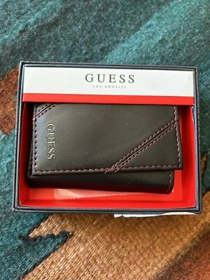 Guess Los Angeles Men's Trifold Wallet Faux Black Red Stitching - NWT$48 - Image 1 of 2