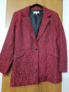  QVC George SIMONTON Says Red Black Jacket 1X Paisley Floral Coat Blazer - Picture 1 of 8