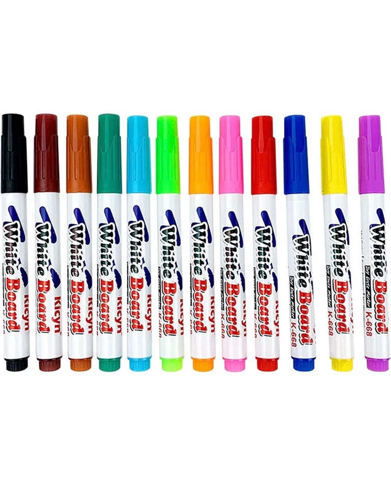 Paquete de 12 bolígrafos de pizarra blanca a base de agua borrables color negro rojo verde y azul Foto 1 de 4