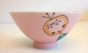 Porcelain Rice Soup Bowl Pink 4" Wide Animated Fun Designs - Picture 1 of 9