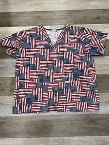 Tafford Red White Blue American Flag Scrub Top Uniform Size Large/XL in VGC - Picture 1 of 6