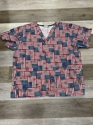 Tafford Red White Blue American Flag Scrub Top Uniform Size Large/XL in VGC - Image 1 of 4