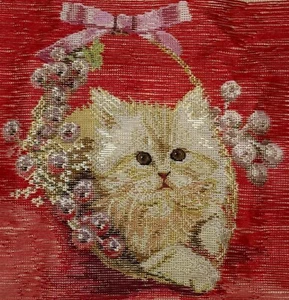 CAT IN A BASKET Pillow/Cushion Needlepoint Tramme Kit 13 3/4" x 13 3/4" - Picture 1 of 3
