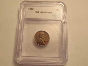 Lincoln Wheat Penny 1938 ICG MS64 RD - Imagen 1 de 4