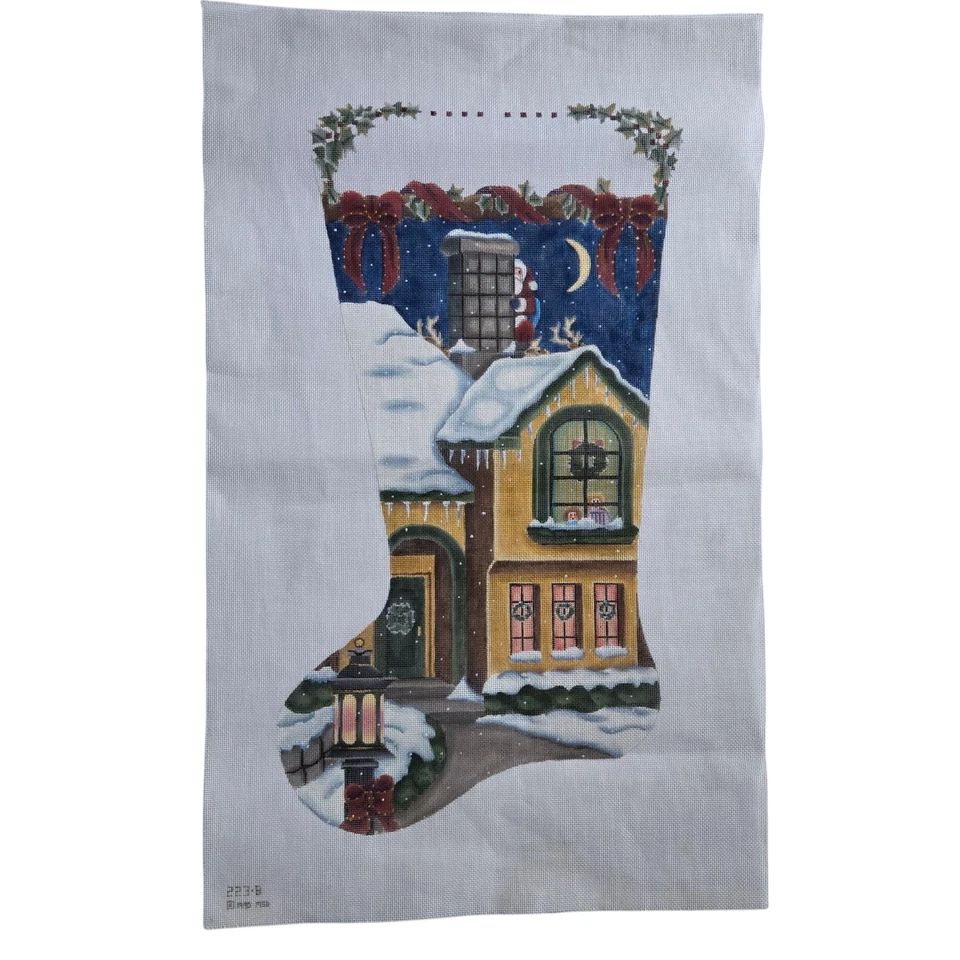 Melissa Shirley Christmas Stocking Needlepoint Canvas Yellow House 223B Rare - Image 1 of 4