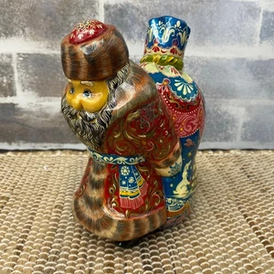 Vtg Wooden Solid Russian Hand Carved Ded Moroz Santa Claus 7" folklore figurine - Picture 1 of 17