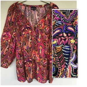 Jones New York Boho Top Bluse Damen 1X Paisley Print Schlitz Ausschnitt Landhaus Kern - Bild 1 von 13