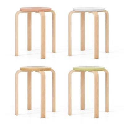 4 PCS Bentwood Stackable Backless Stools Stacking Wood Stool with Round Tops - Image 1 of 4