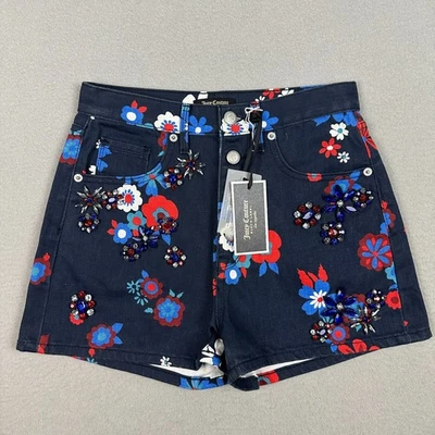 NUEVO Pantalones Cortos de Denim Juicy Couture Para Mujer 26 Hayworth Embellecidos Florales Azul 2" Foto 1 de 4